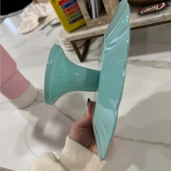 Anthropologie Adley Cake Stand Sky Soda Lime Glass 8" Diameter 3" Tall baking - Picture 5 of 5